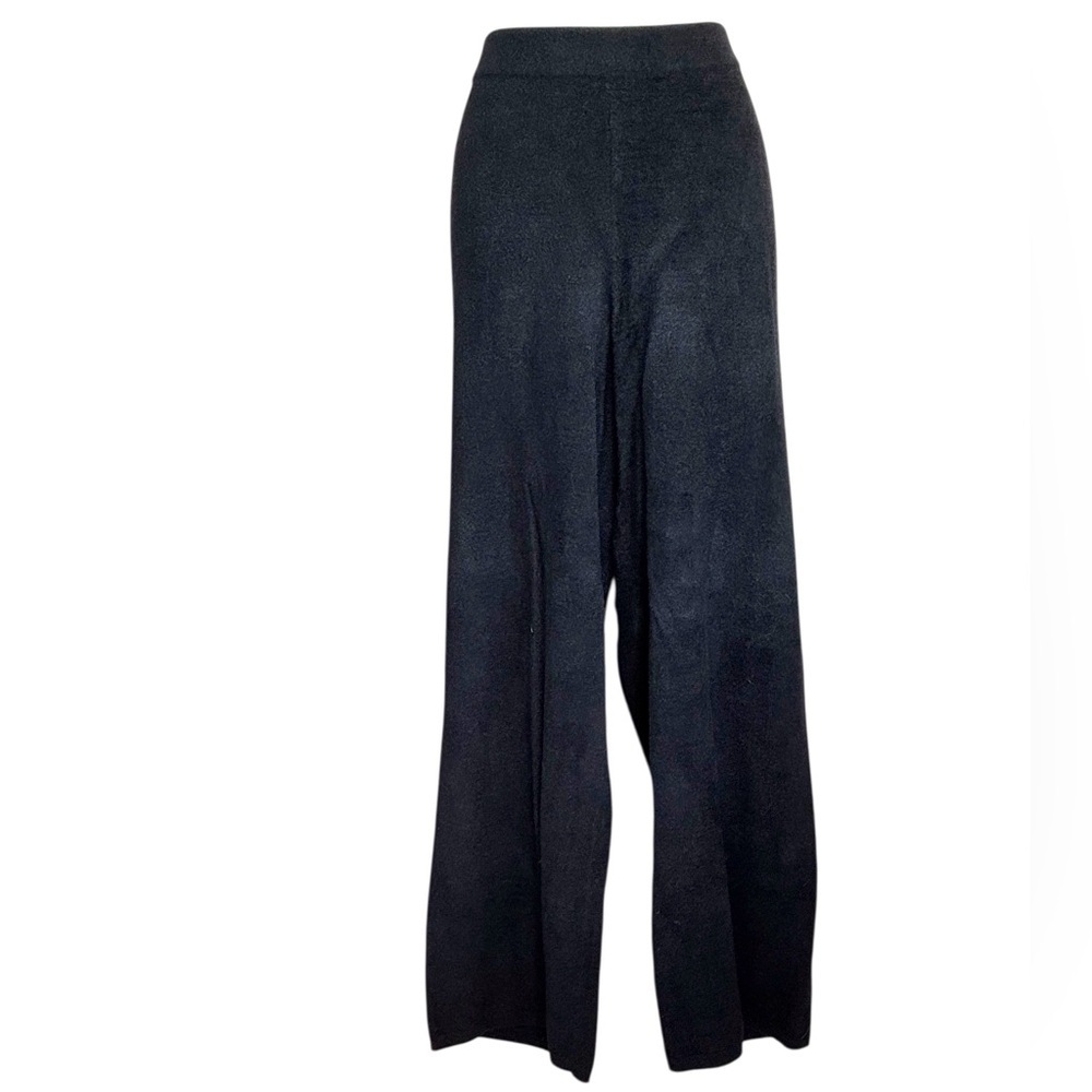 Encore by Idina Menzel Women's L, Plush Black Wide-Leg Pants, Elastic Waist EUC